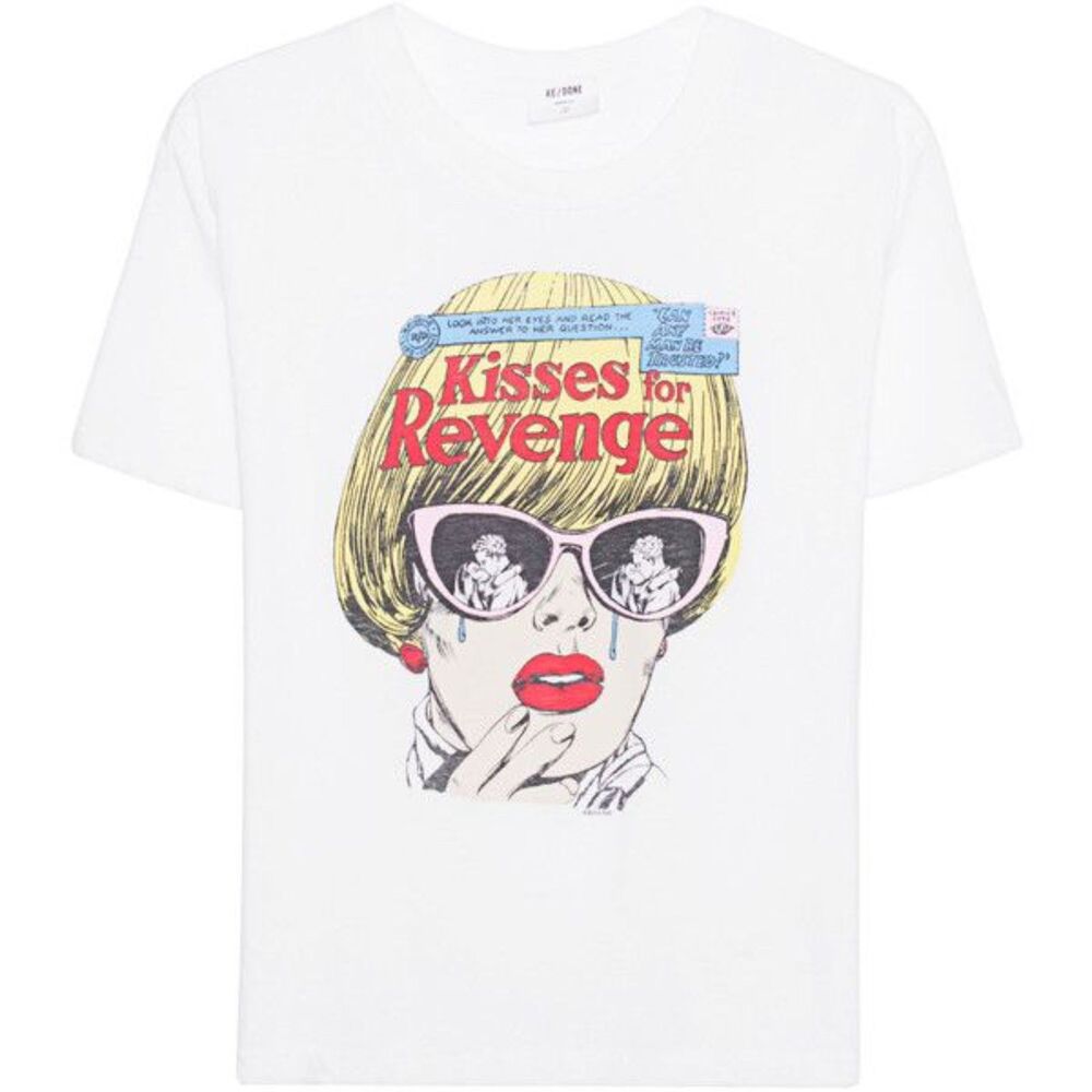 RE/DONE Kisses for Revenge Graphic Retro 70's Loose Tee Vintage White Sz XS $150